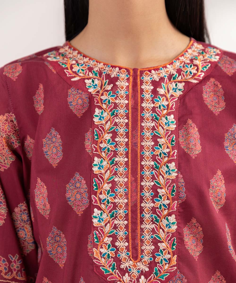 Women's Pret Lawn Printed Embroidered Red Straight Shirt