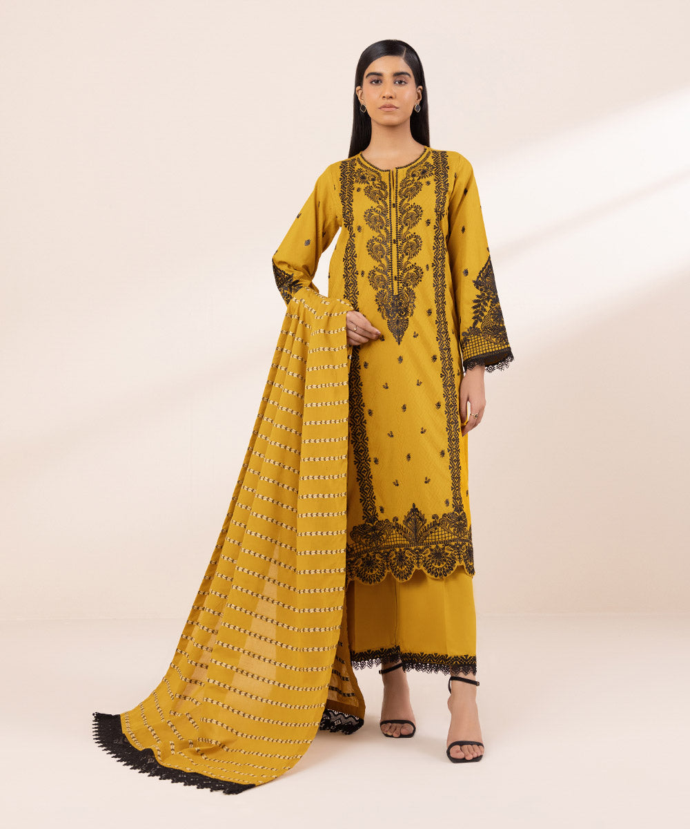 Extra Weft Jacquard Yellow Solid Dupatta