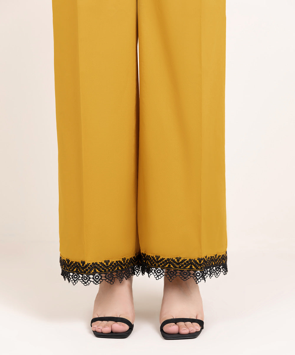 Women's Pret Cambric Embroidered Yellow Culottes