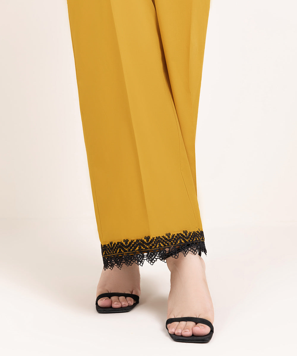 Women's Pret Cambric Embroidered Yellow Culottes