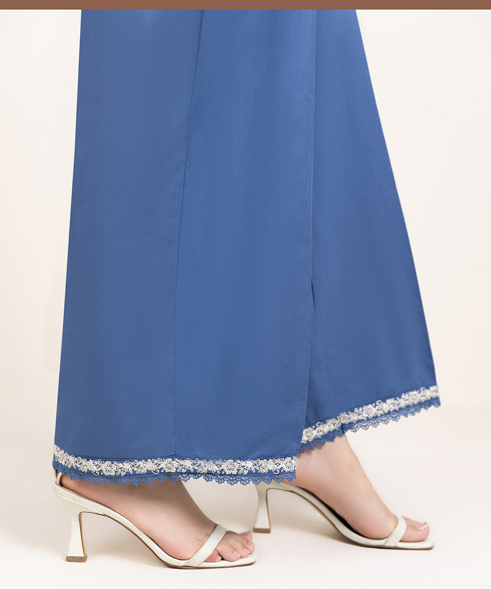 Women's Pret Cambric Embroidered Blue Culottes