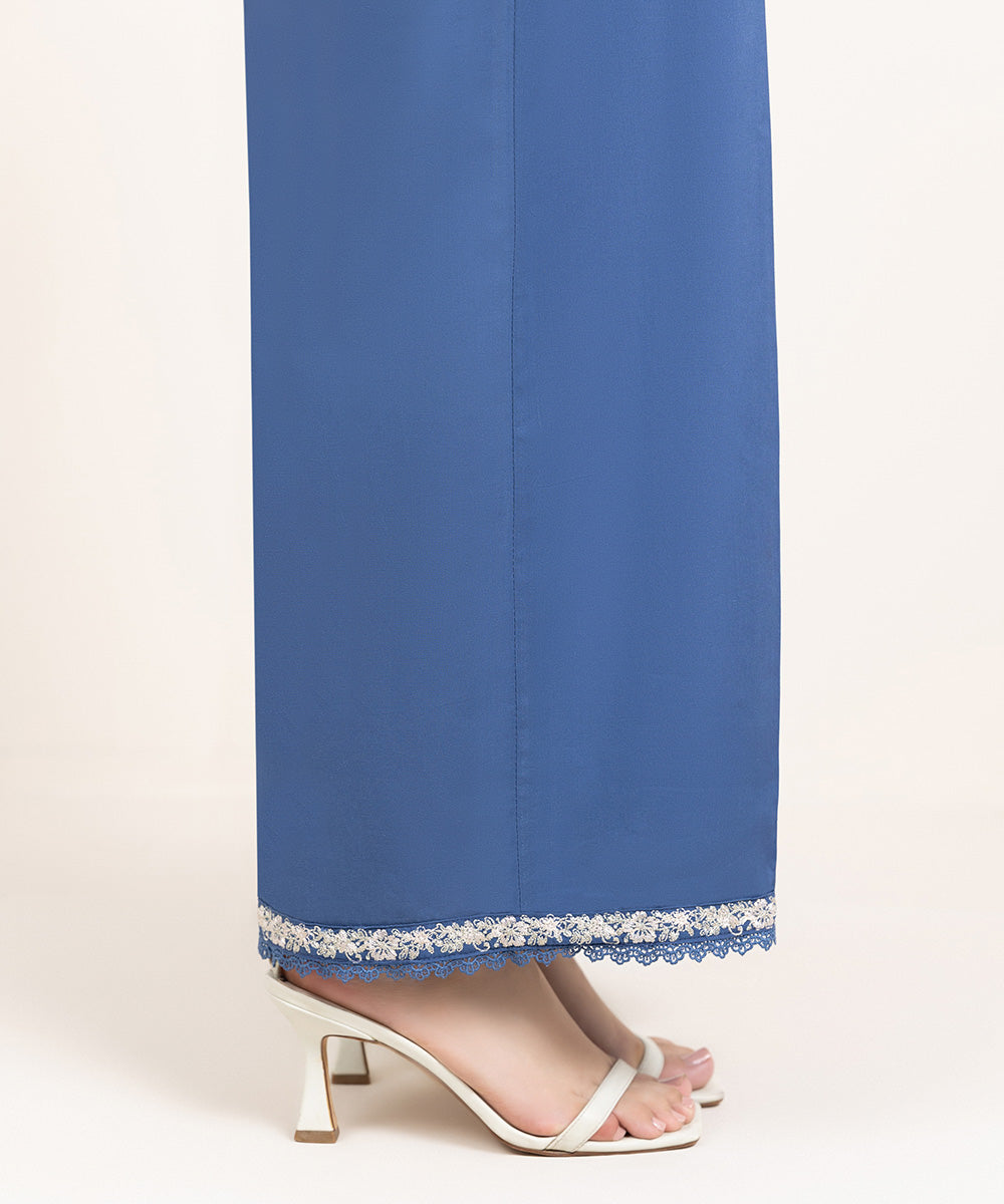 Women's Pret Cambric Embroidered Blue Culottes