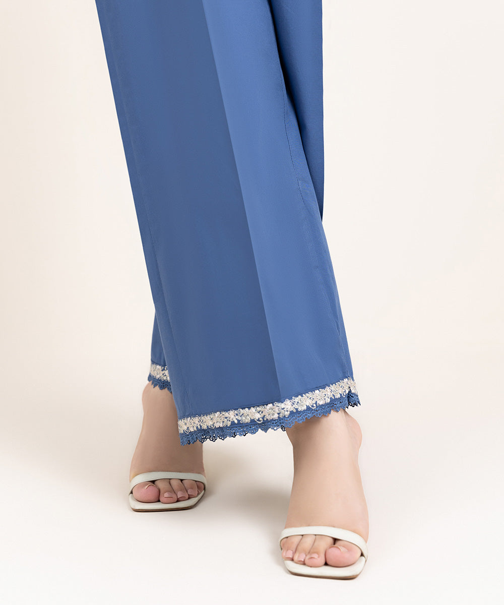 Women's Pret Cambric Embroidered Blue Culottes