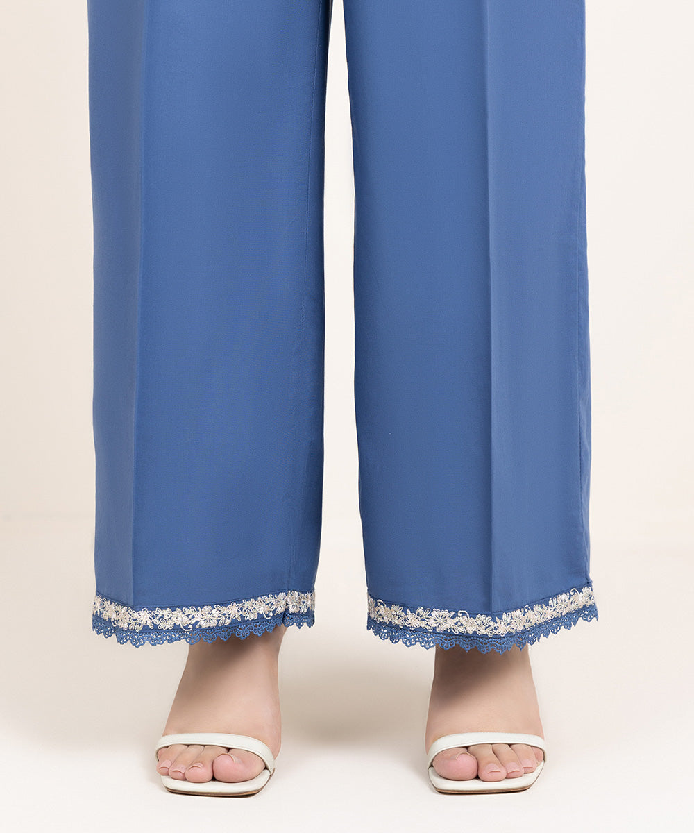 Women's Pret Cambric Embroidered Blue Culottes