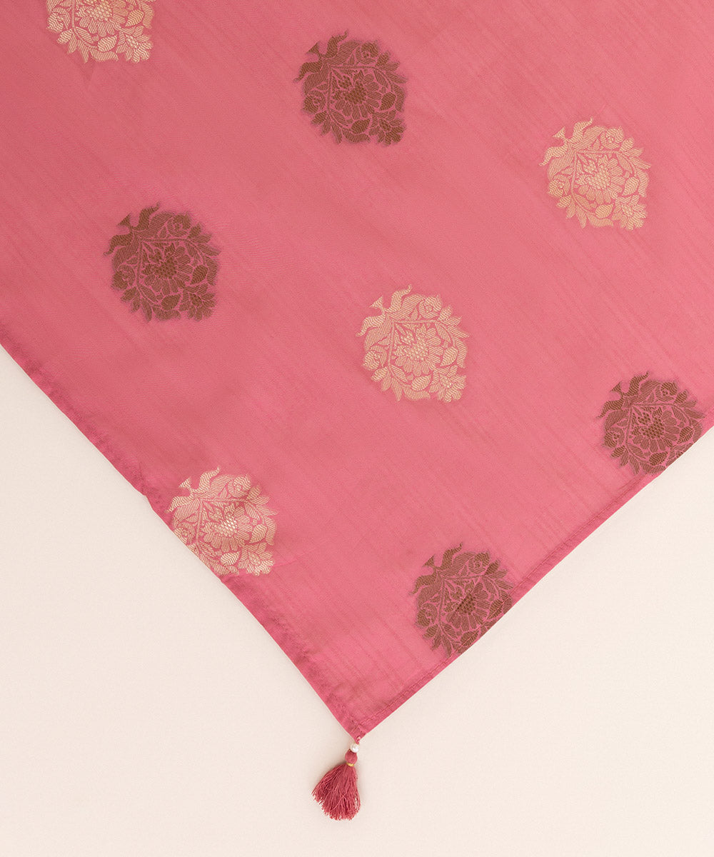 Extra Weft Jacquard Pink Solid Dupatta