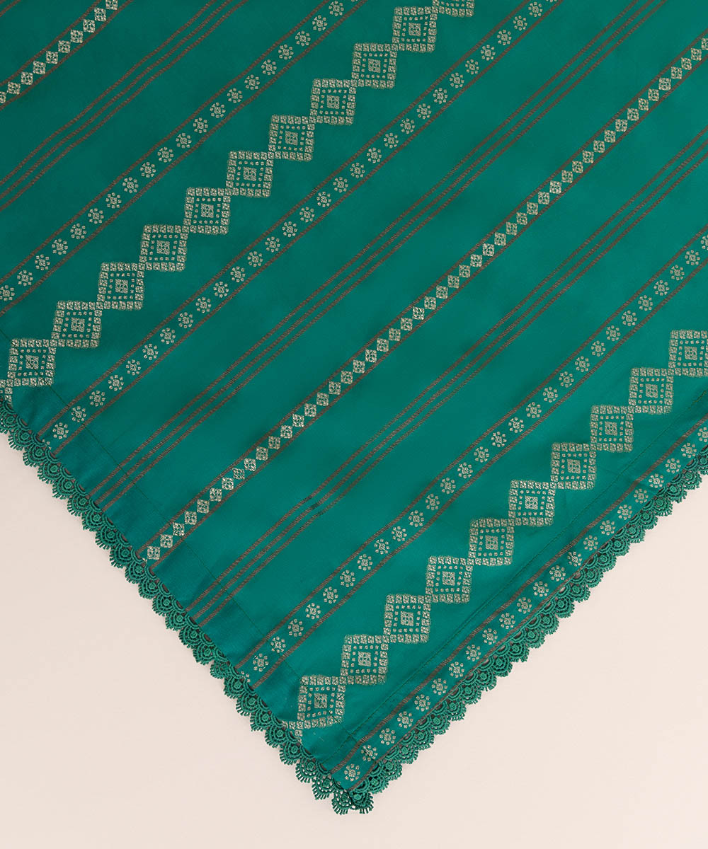 Extra Weft Jacquard Green Solid Dupatta