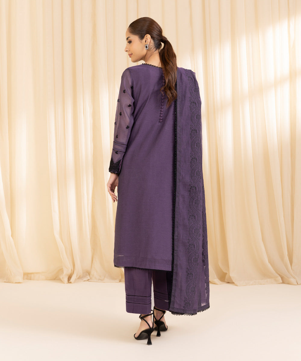 Women's Unstitched Blended Muslin Purple 3 Piece Suit