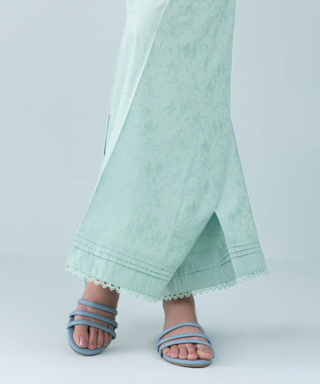 Women's Pret Cotton Jacquard Pastel Blue Dyed Culottes