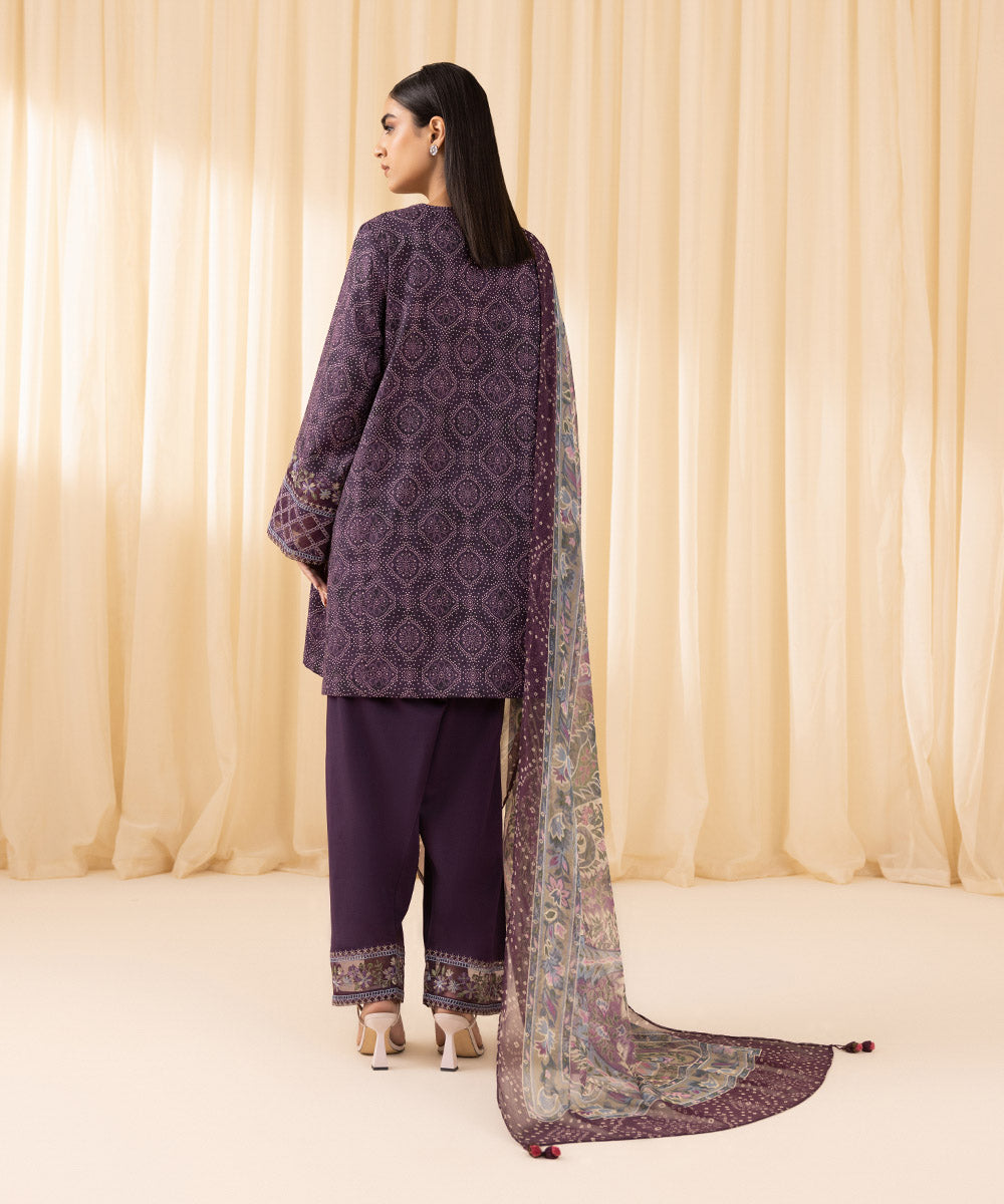 Women's Unstitched Embroidered Cotton Viscose Purple 3 Piece Suit