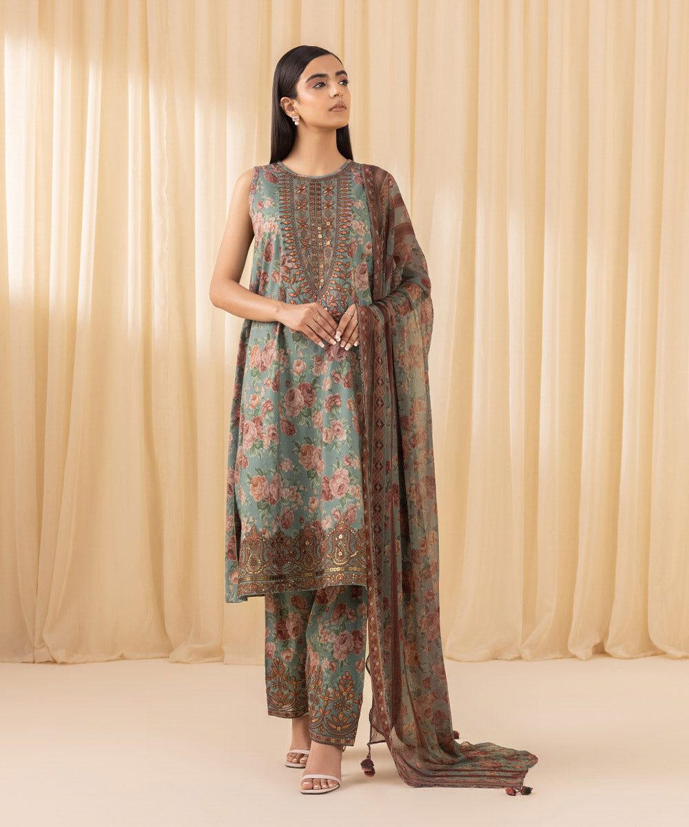 Women's Unstitched Embroidered Cotton Viscose Multi 3 Piece Suit