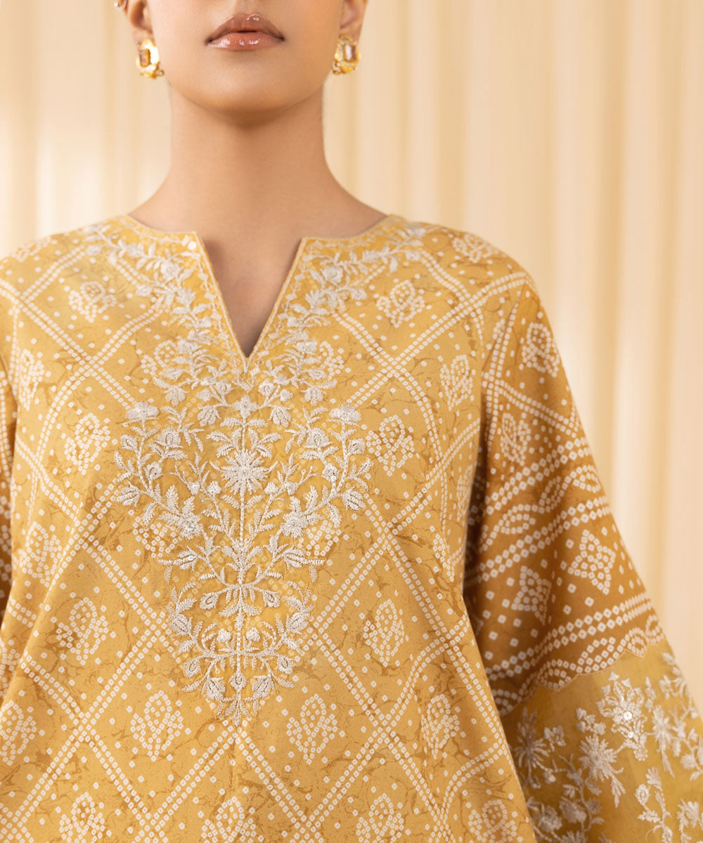 Women's Unstitched Embroidered Cotton Viscose Yellow 3 Piece Suit