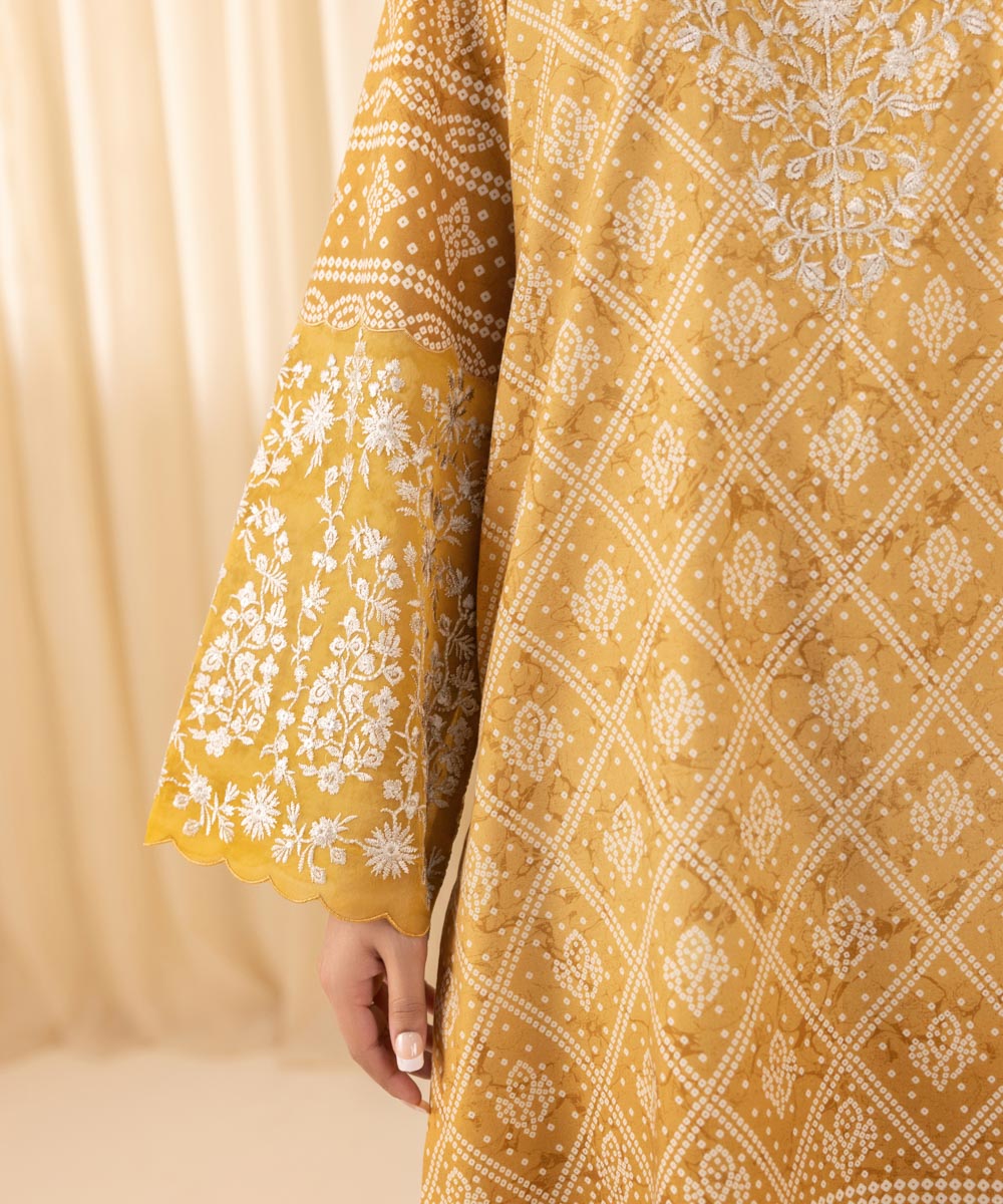 Women's Unstitched Embroidered Cotton Viscose Yellow 3 Piece Suit