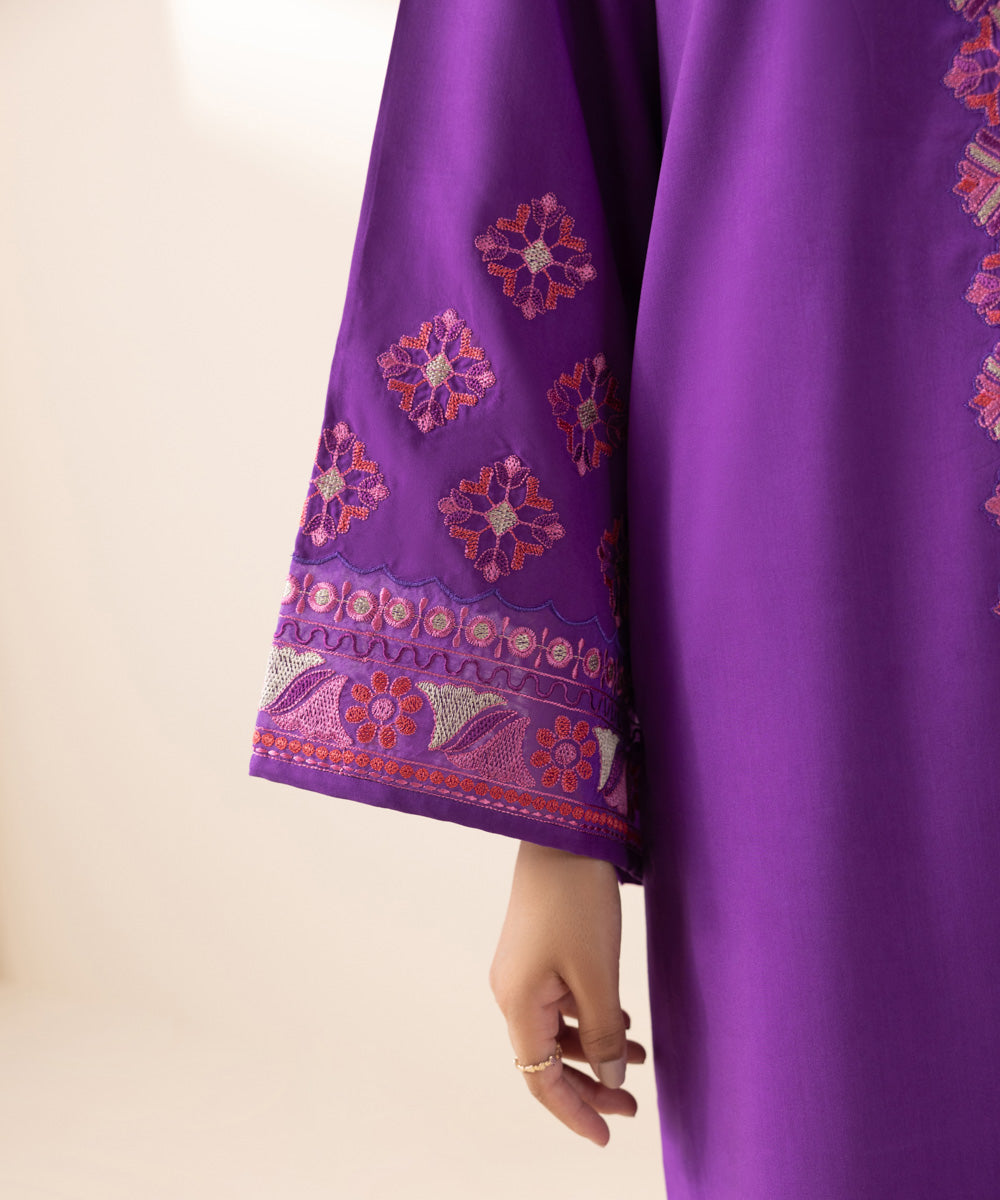 Women's Unstitched Arabic Lawn Purple Embroidered 3 Piece Suit