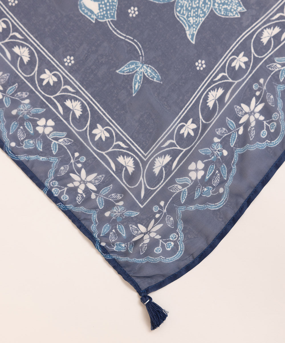 Blended Tissue Blue Printed Dupatta