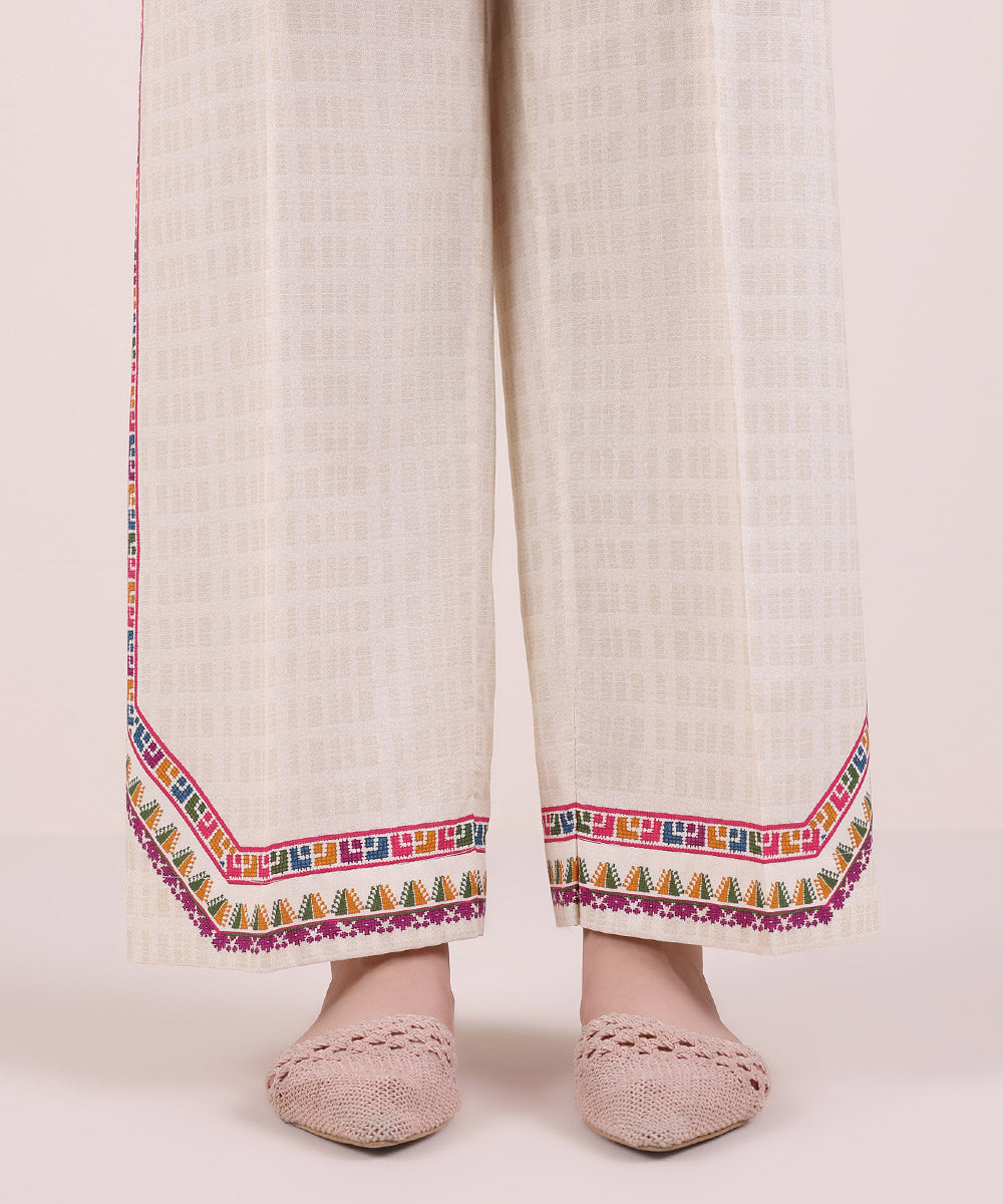 Women's Pret Cotton Viscose Off White Printed Culottes