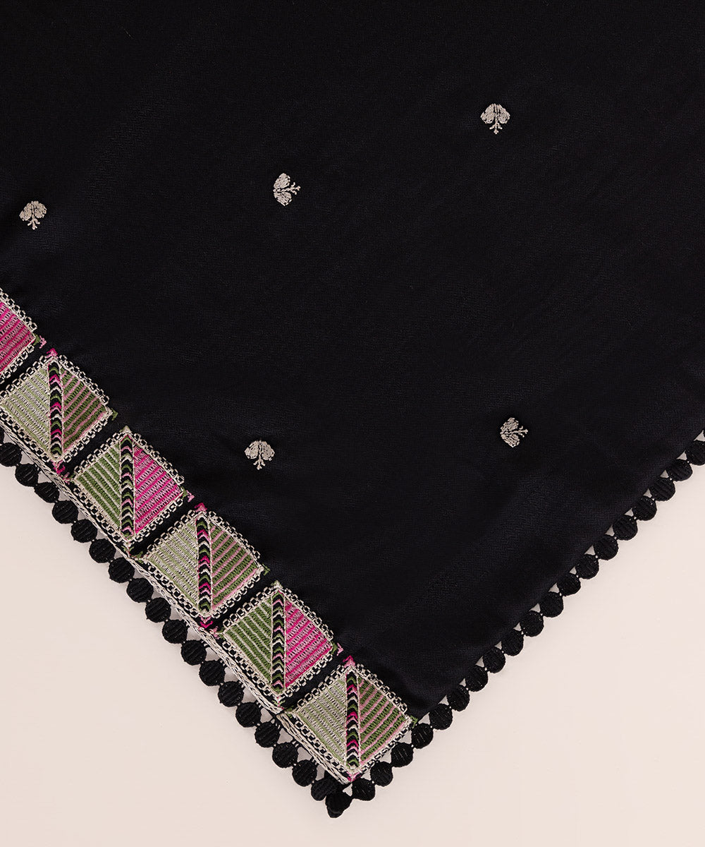 Embroidered Black Blended Shawl