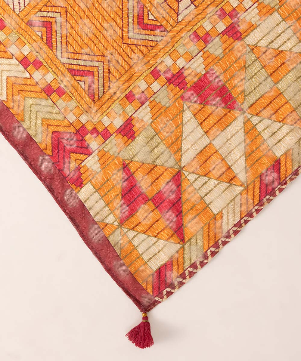 Brochea Jacquard Orange Printed Dupatta