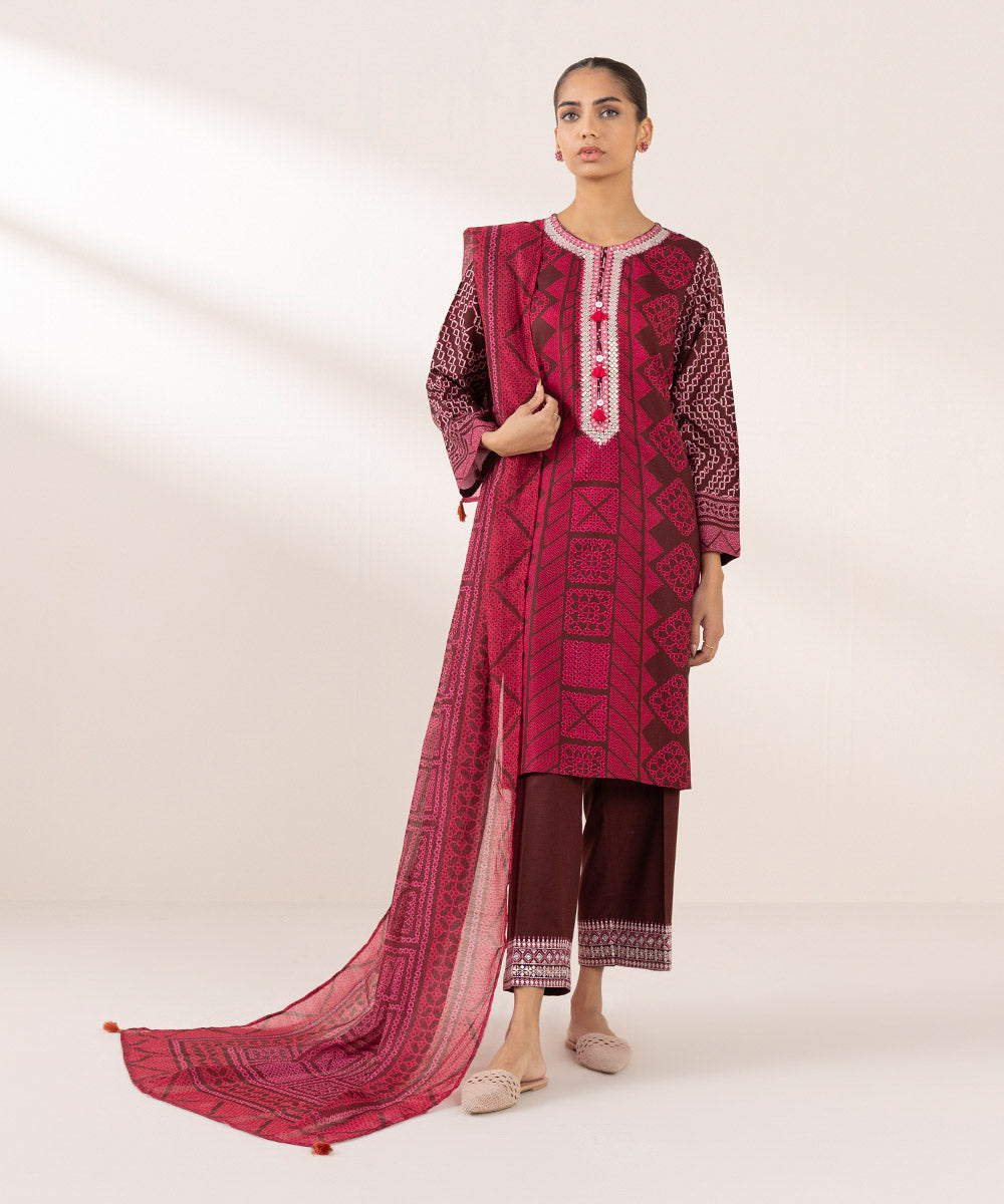 Manar Red Printed Dupatta