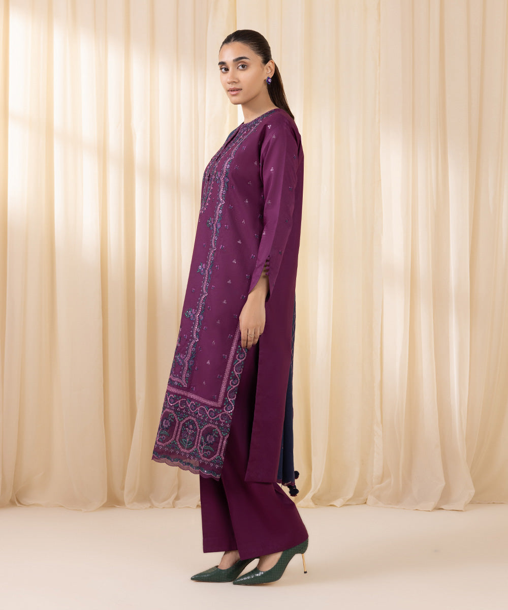 Women's Unstitched Embroidered Magenta Khaddar Three Piece Suit