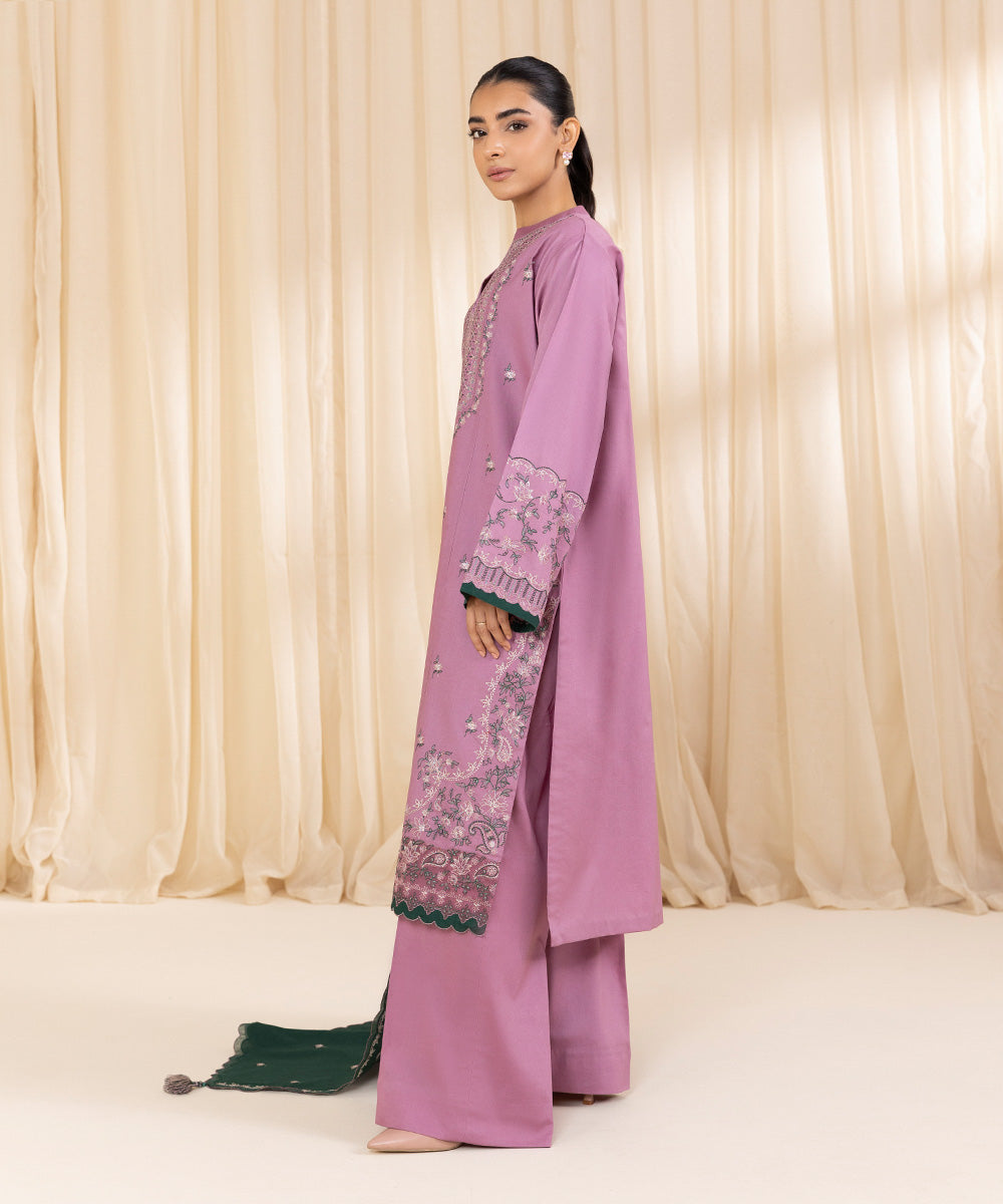 Women's Unstitched Embroidered Blush Pink Khaddar Three Piece Suit