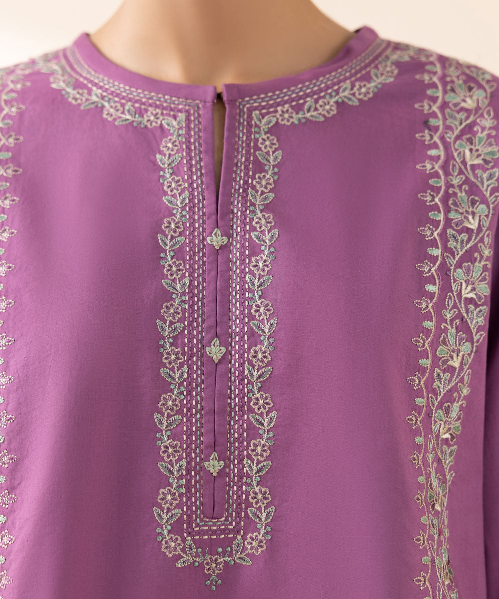 Women's Unstitched Cambric Pink Embroidered 3 Piece Suit