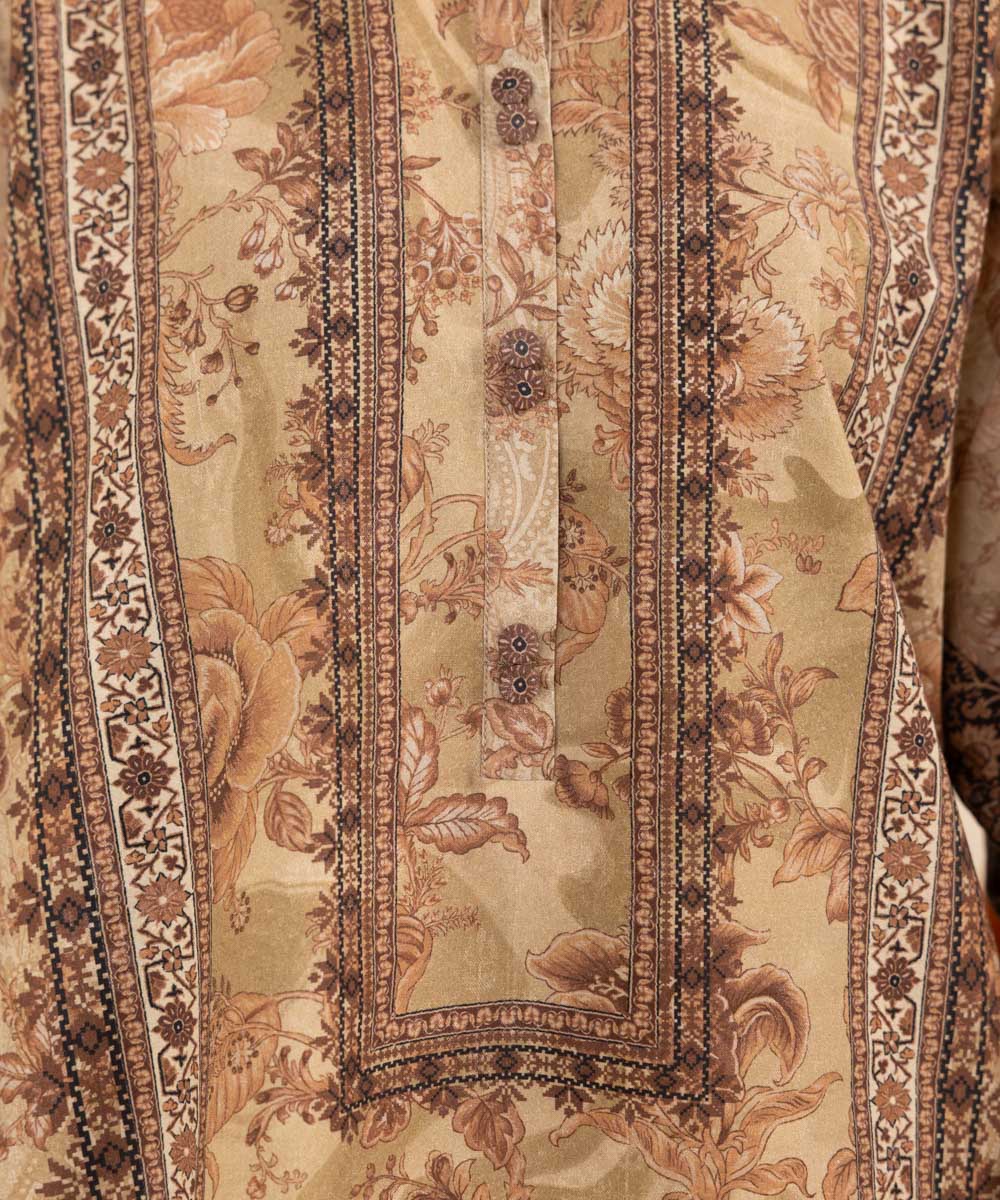 Women's Unstitched Linen Jacquard Beige Embroidered 3 Piece Suit