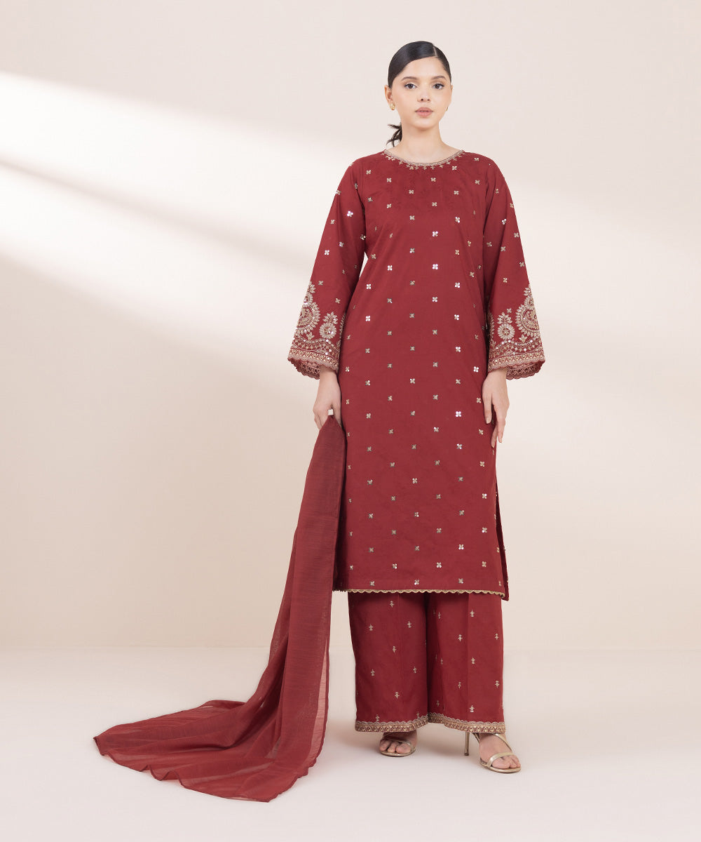 Manar Red Solid Dupatta