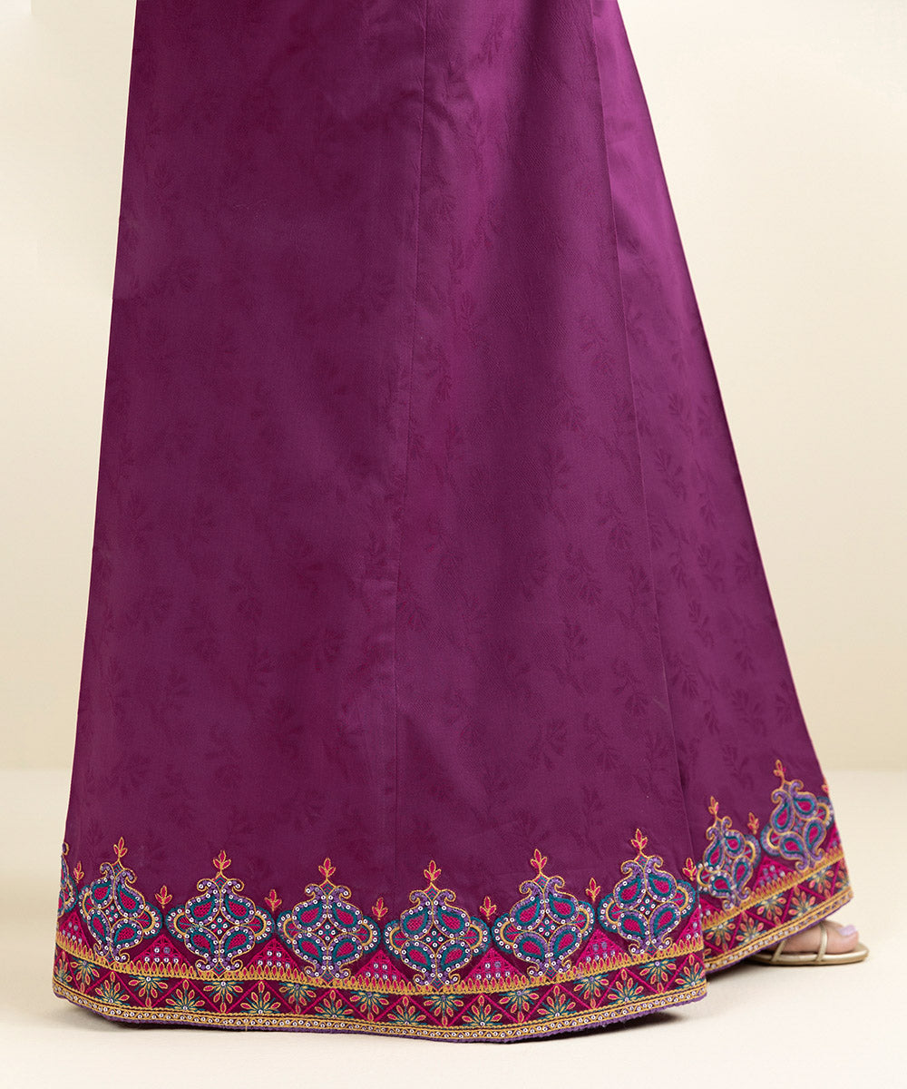 Women's Pret Cotton Jacquard Embroidered Purple Sharara