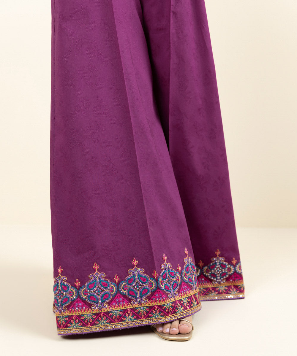 Women's Pret Cotton Jacquard Embroidered Purple Sharara