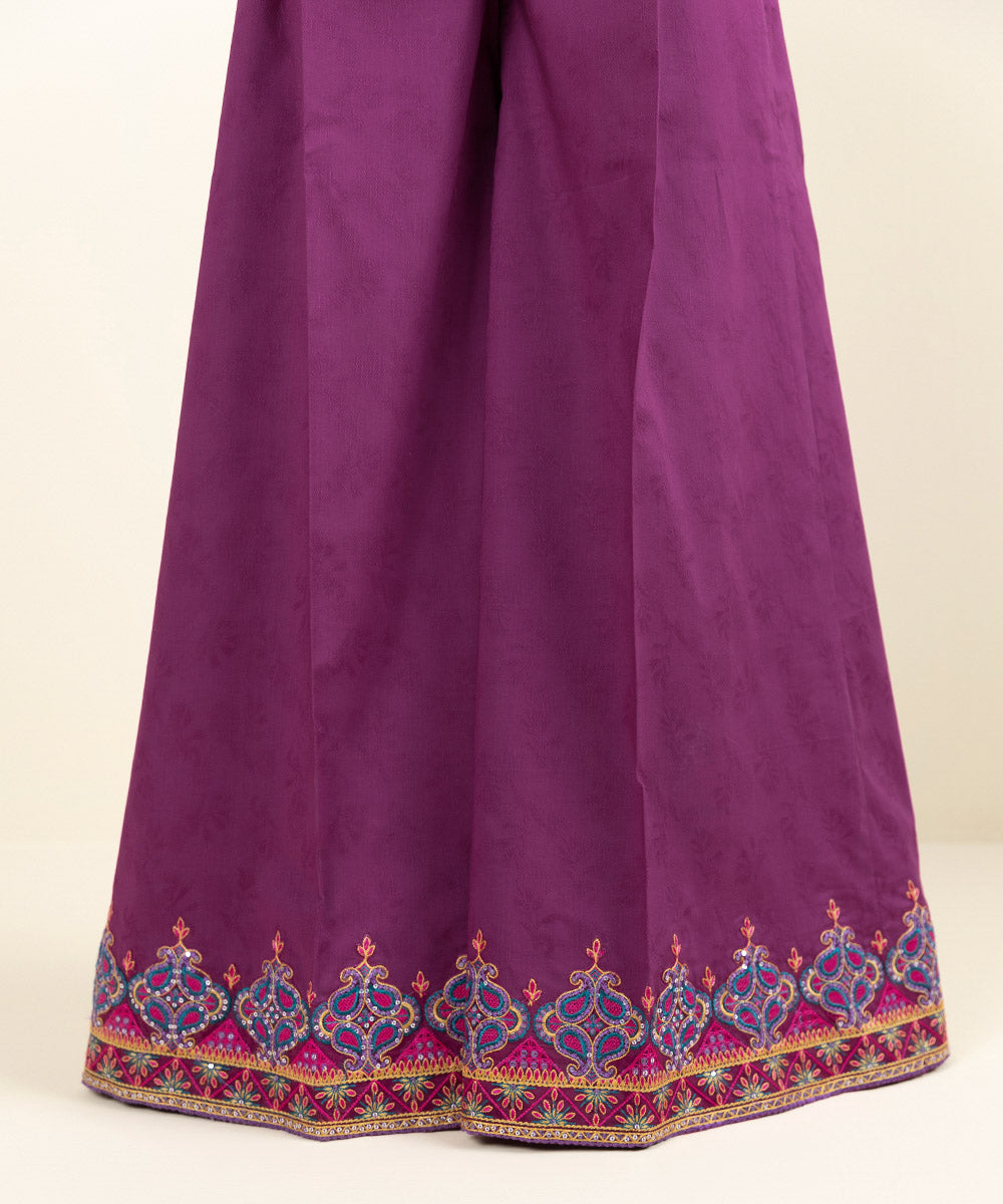 Women's Pret Cotton Jacquard Embroidered Purple Sharara