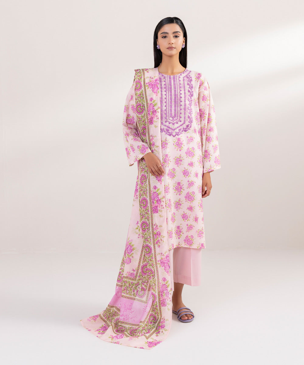 Voile Pink Printed Dupatta