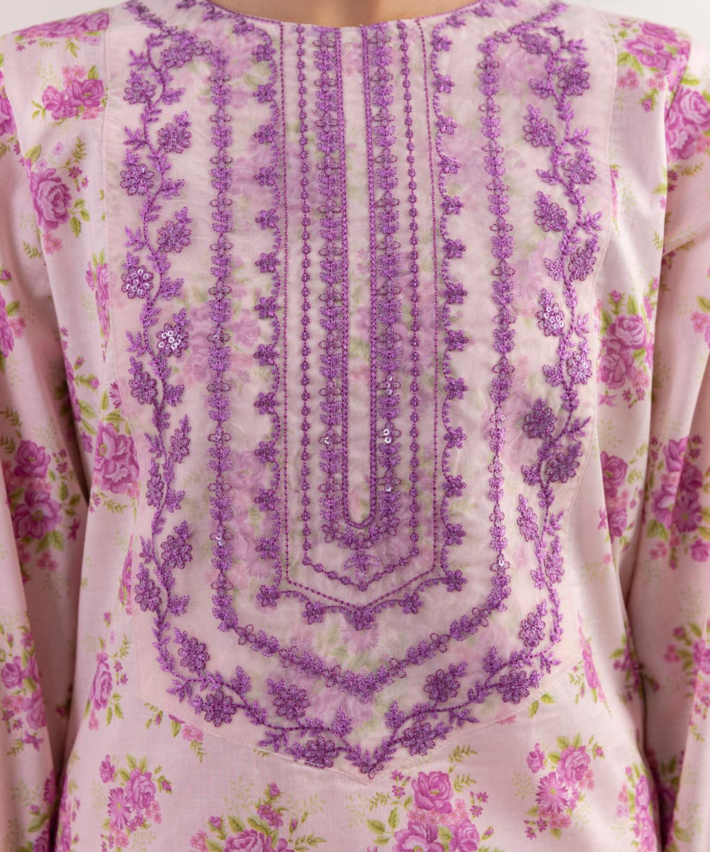 Women's Pret Lawn Printed Embroidered Pink Straight Shirt