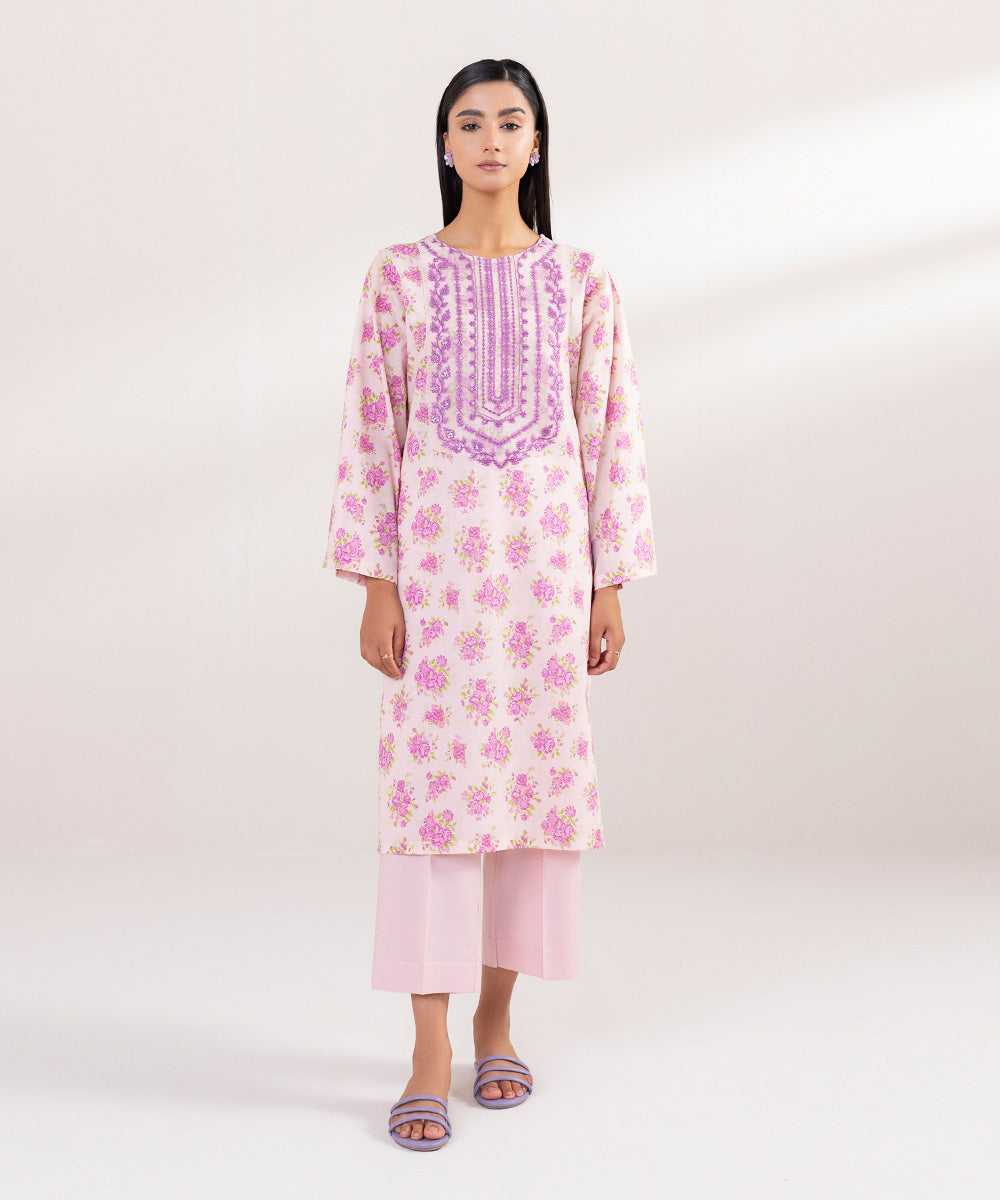 Women's Pret Lawn Printed Embroidered Pink Straight Shirt