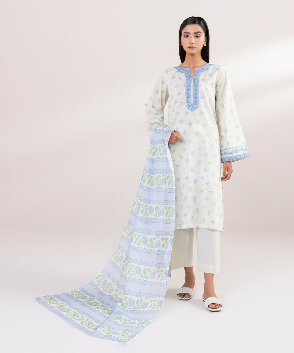 Voile Blue Printed Dupatta