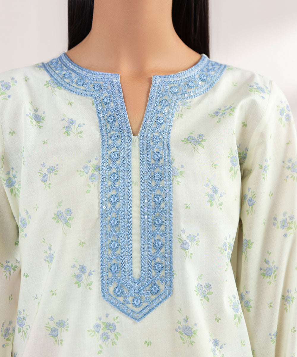 Women's Pret Lawn Printed Embroidered Off White Straight Shirt
