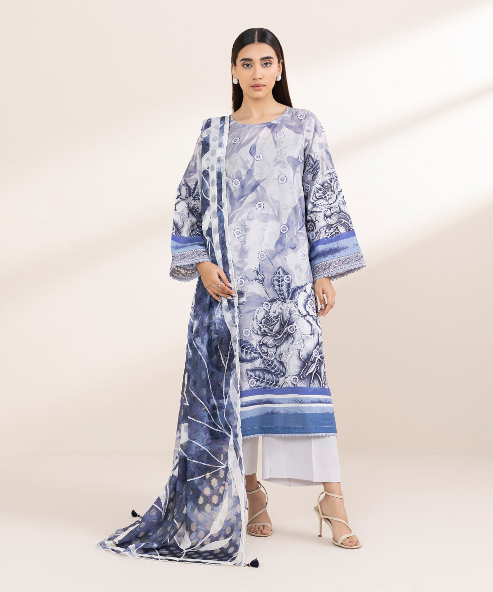 Brochea Jacquard Blue Printed Dupatta