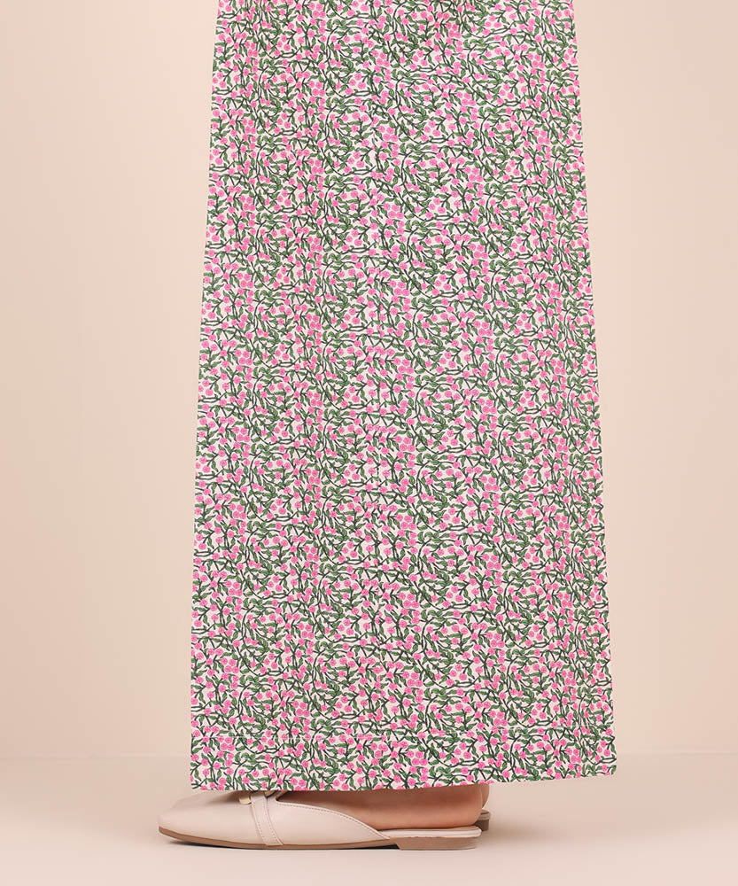 Women's Pret Printed Pink And Green Khaddar Flared Trousers