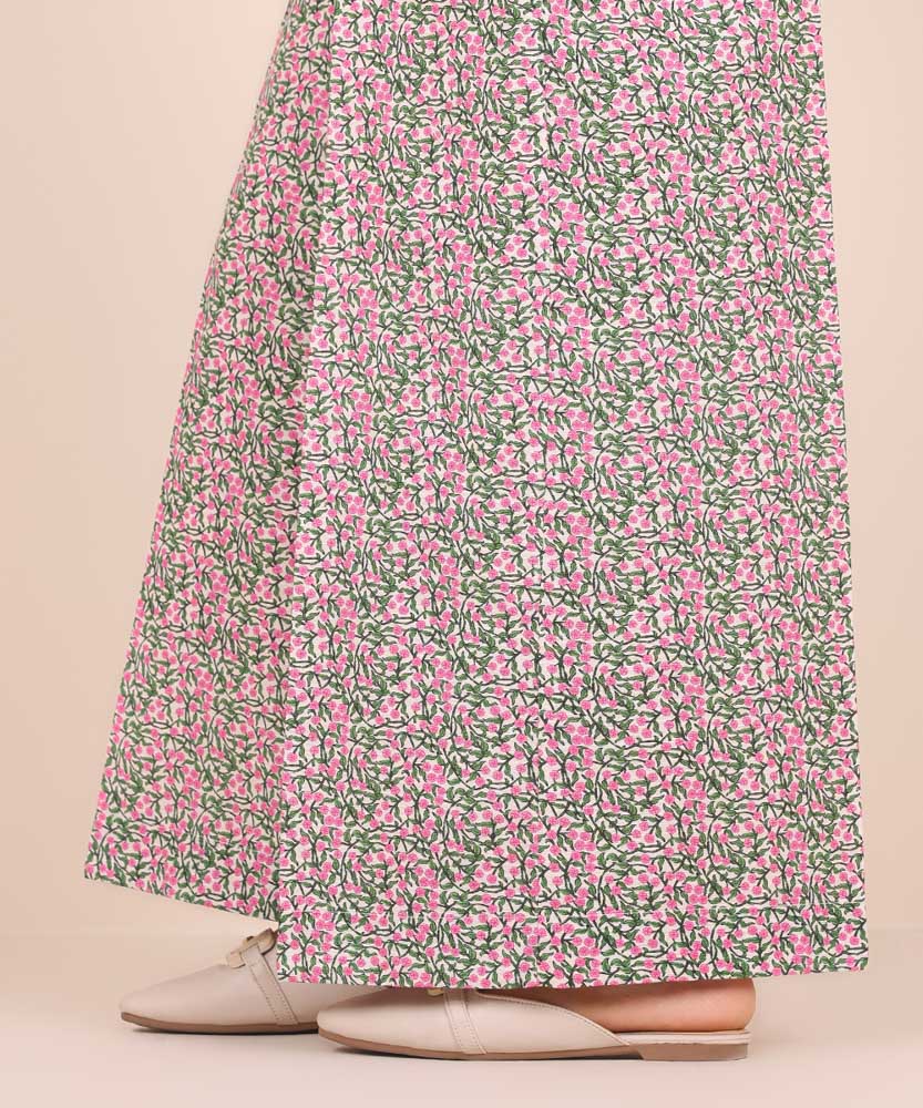 Women's Pret Printed Pink And Green Khaddar Flared Trousers