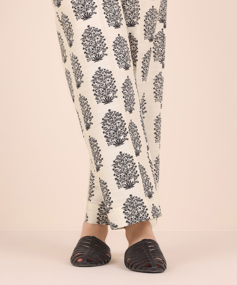 Women's Pret Printed Off White Khaddar Straight Trousers