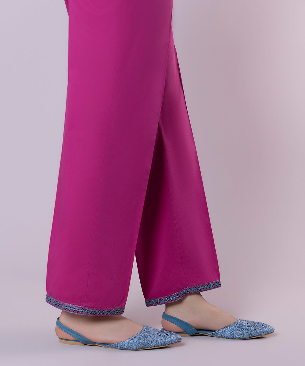 Women's Pret Cotton Embroidered Pink Straight Pants