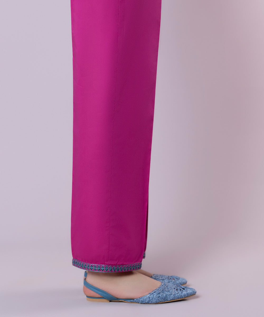 Women's Pret Cotton Embroidered Pink Straight Pants