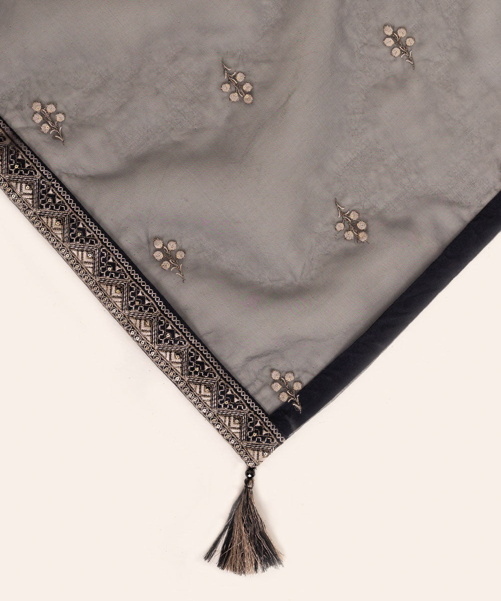 Blended Organza Black Embroidered Dupatta