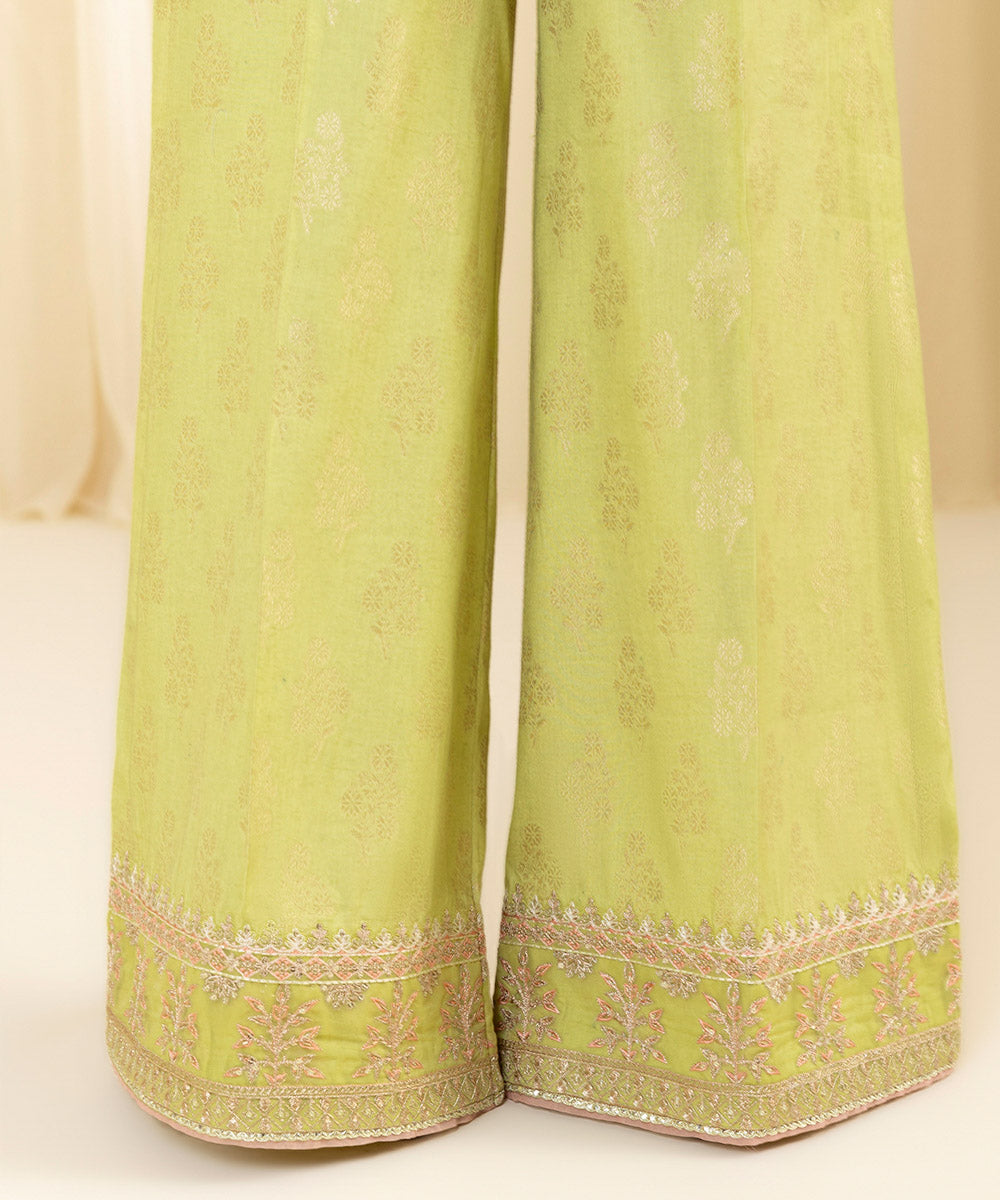 Women's Unstitched Embroidered Blended Textured Karandi Green 3 Piece Suit