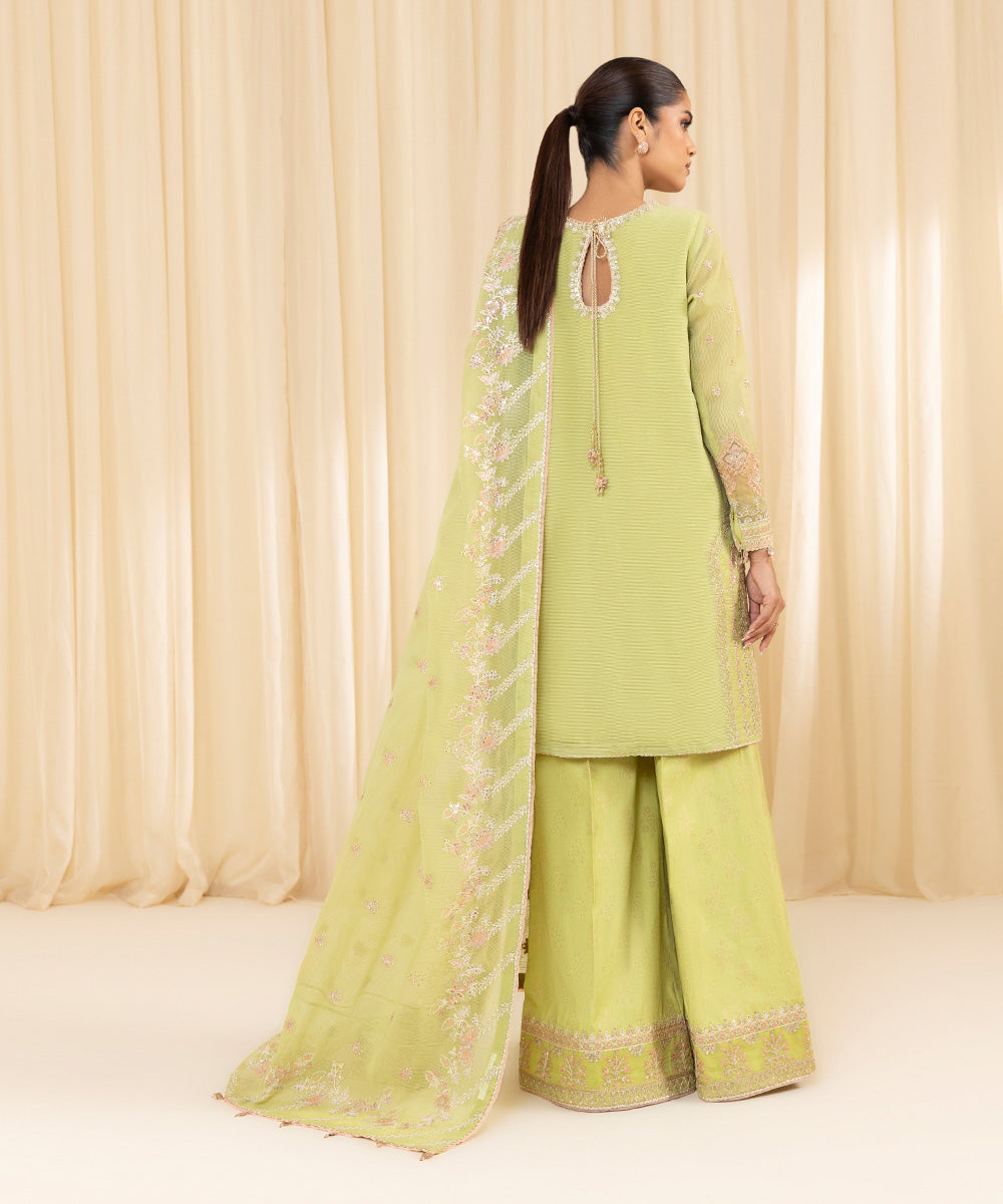 Women's Unstitched Embroidered Blended Textured Karandi Green 3 Piece Suit