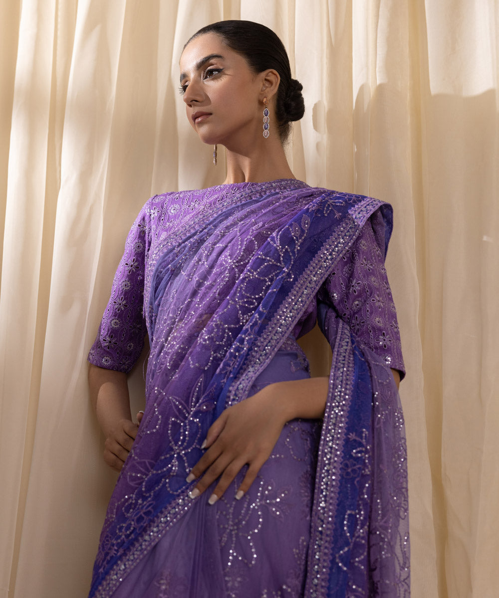 Women's Unstitched Purple Raw Silk Three Piece Suit