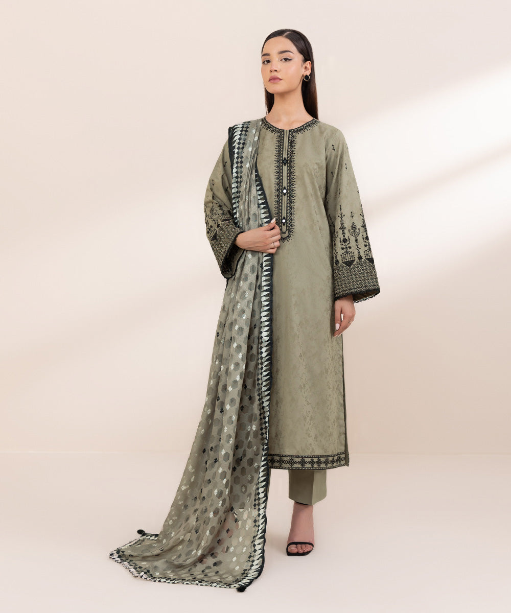 Brochea Jacquard Grey Printed Dupatta