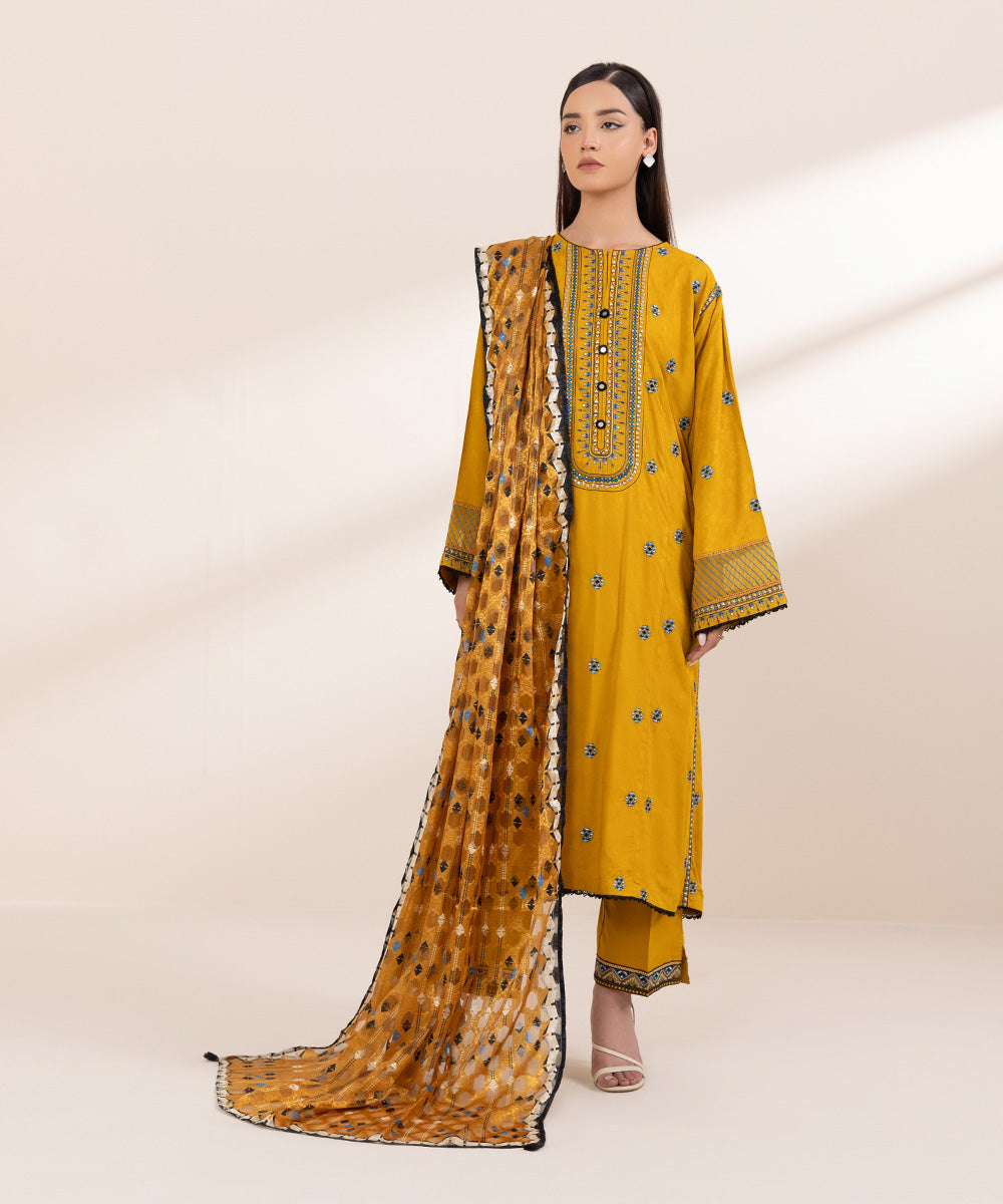 Brochea Jacquard Yellow Printed Dupatta