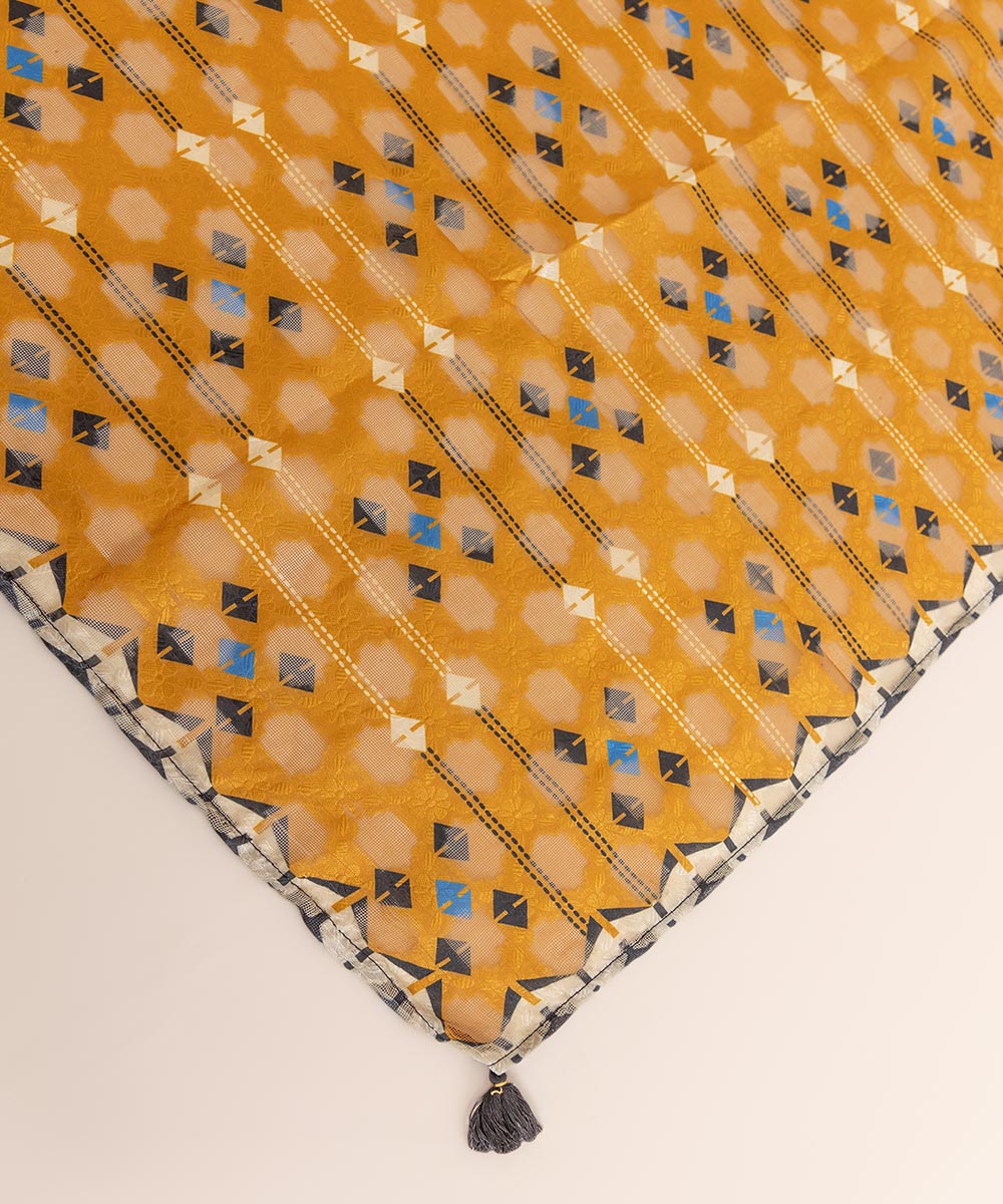 Brochea Jacquard Yellow Printed Dupatta