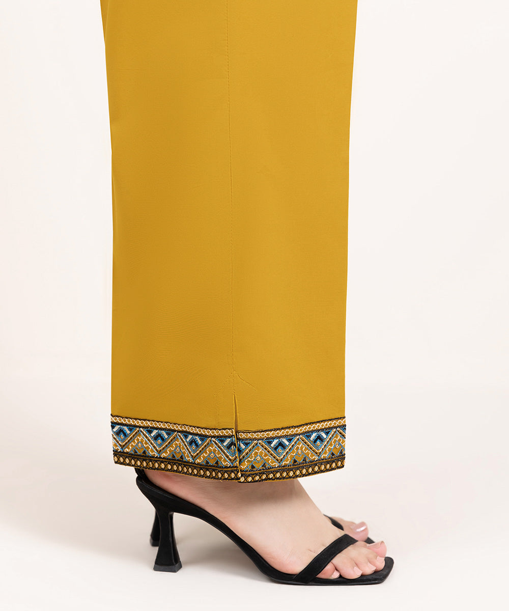 Women's Pret Cambric Embroidered Yellow Straight Pants