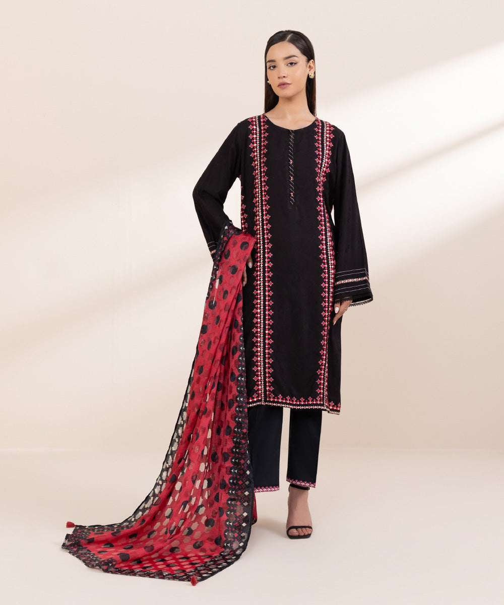 Brochea Jacquard Red Printed Dupatta